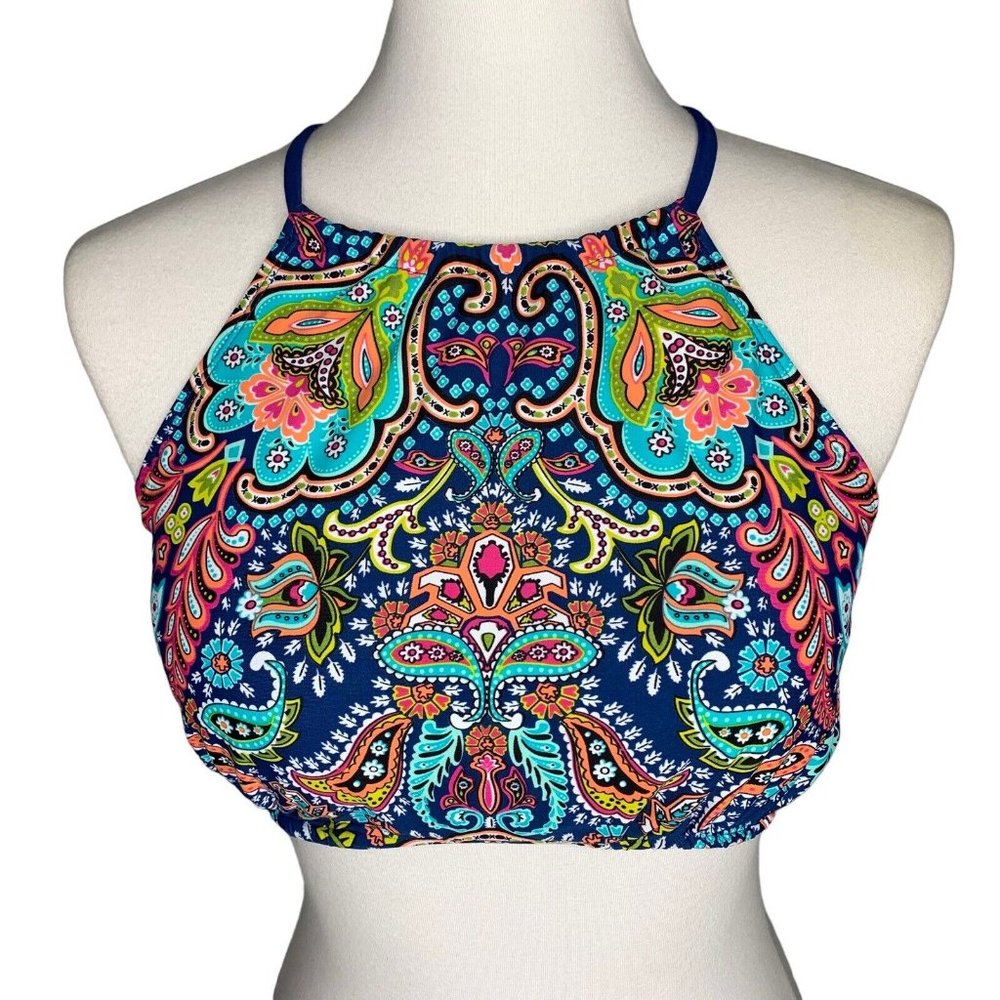 BP Paisley High Neck Bikini Top Size Large Multi Color Built In Foam Cups